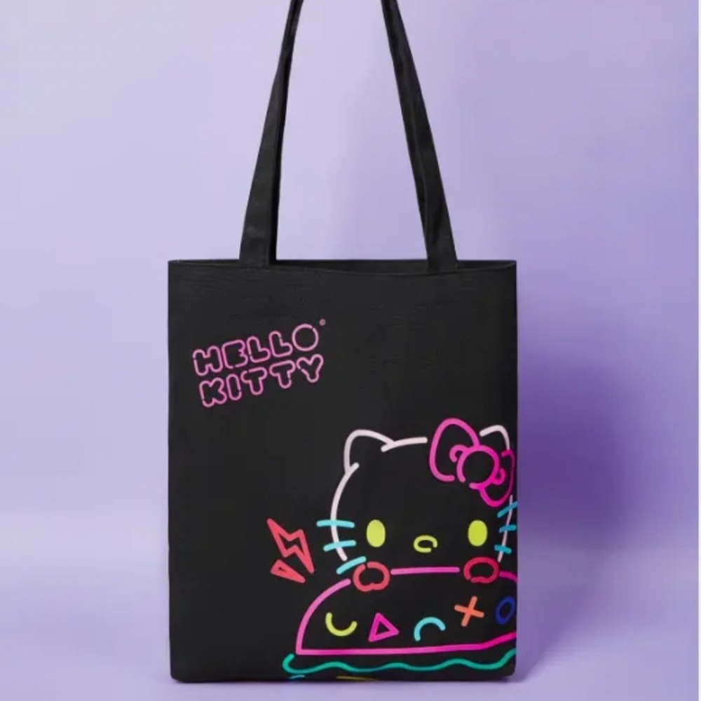 🆕 SHEIN x Hello Kitty and Friends Cartoon Cotton Tote Bag - Black/Multicolor